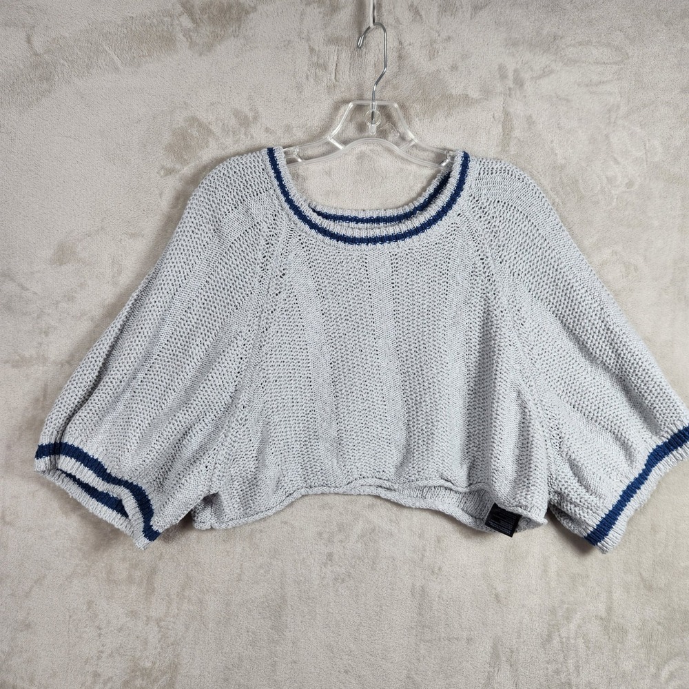 BDG Sweater‎ Womens Small Gray Blue Trim Crop Knit Dolman Sleeve Casual Boho Y2K